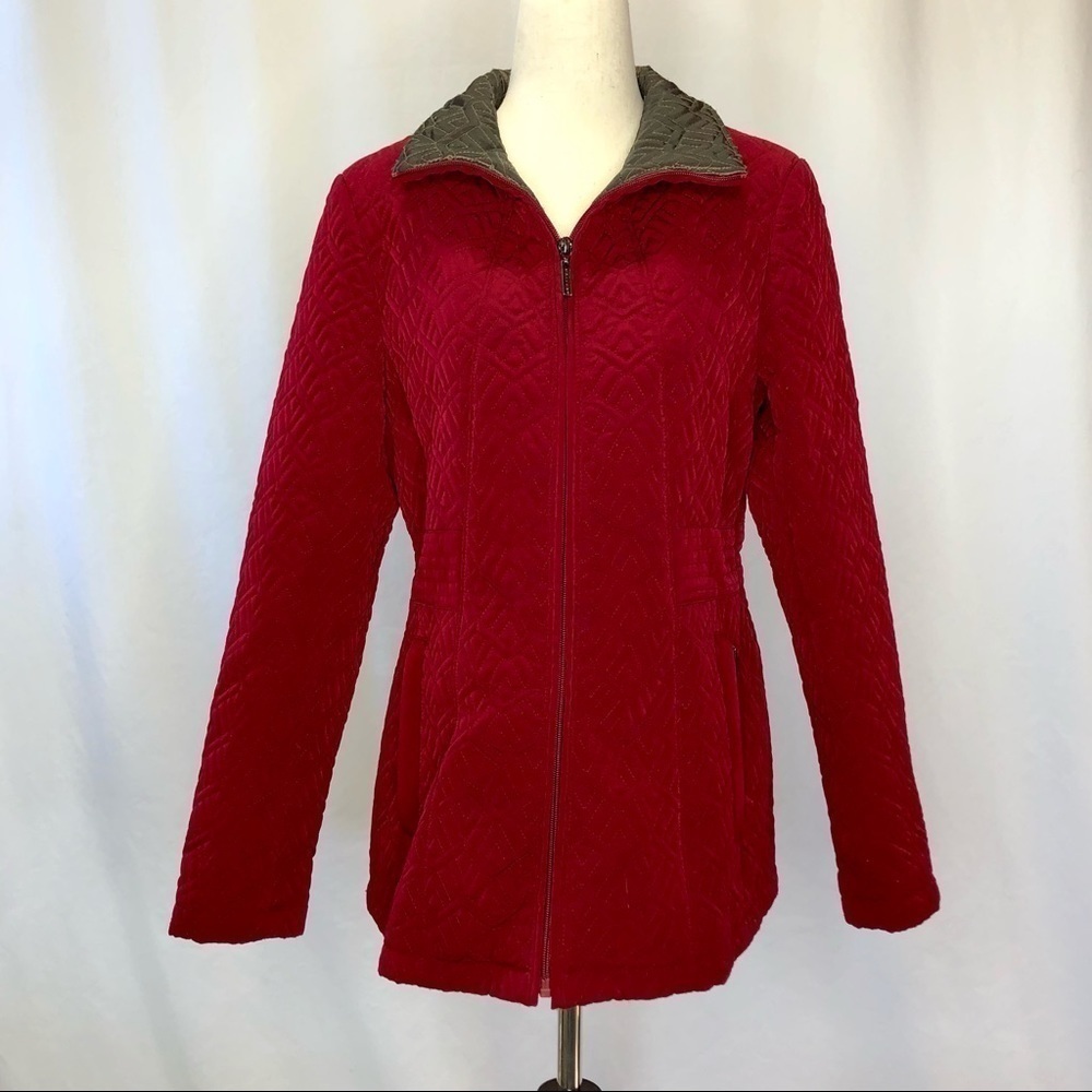 Gallery New York quilted jacket cranberry red zip up size SP